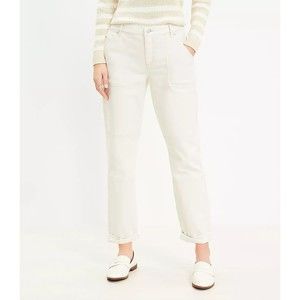 NWT LOFT Cream Mid Rise 90s Girlfriend Jeans Patch Pockets sz 29/8